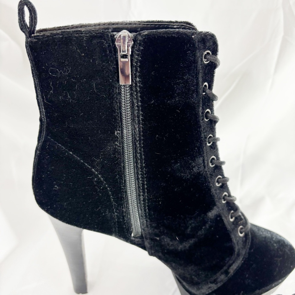 ALDO ‘Aliria’ black Velvet Lace Up/Zip Platform Ultra High Heel Ankle Boots 10 - Picture 5 of 14